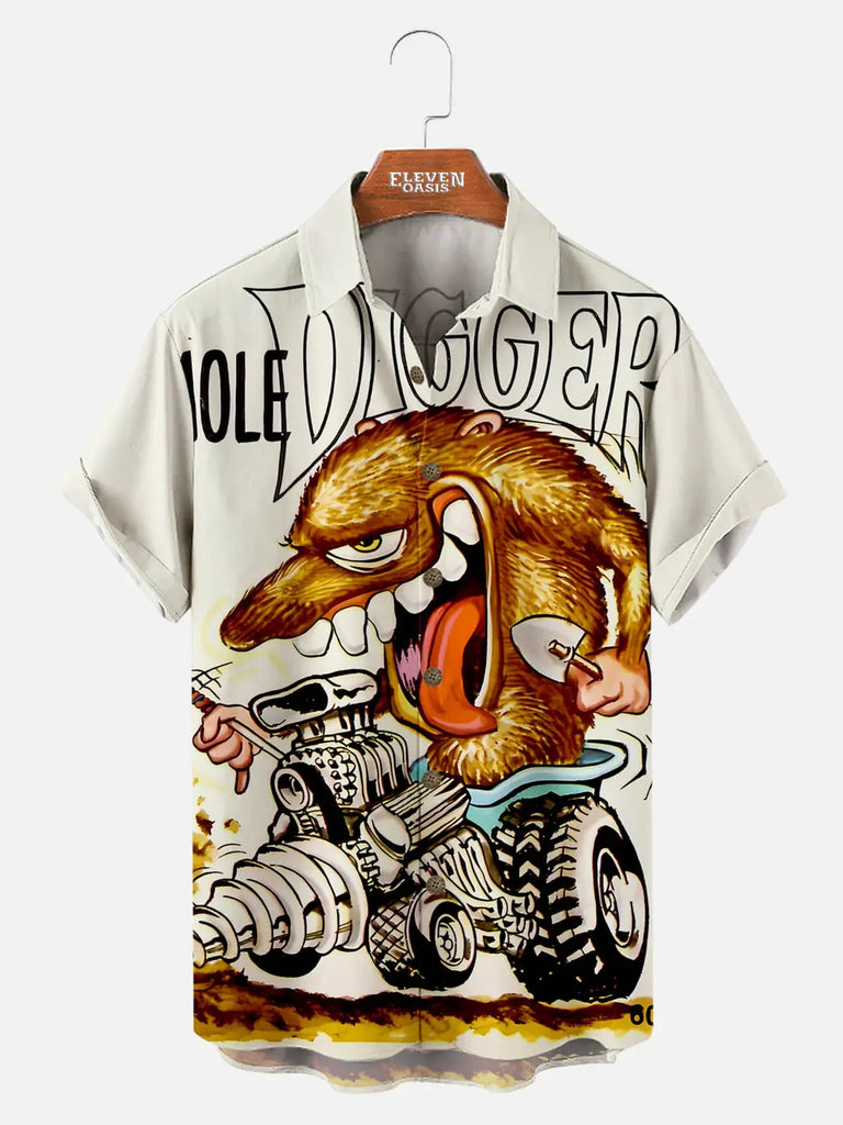 Men's Car Anime Rat Fink Series Short Sleeve Shirt Eleven Oasis
