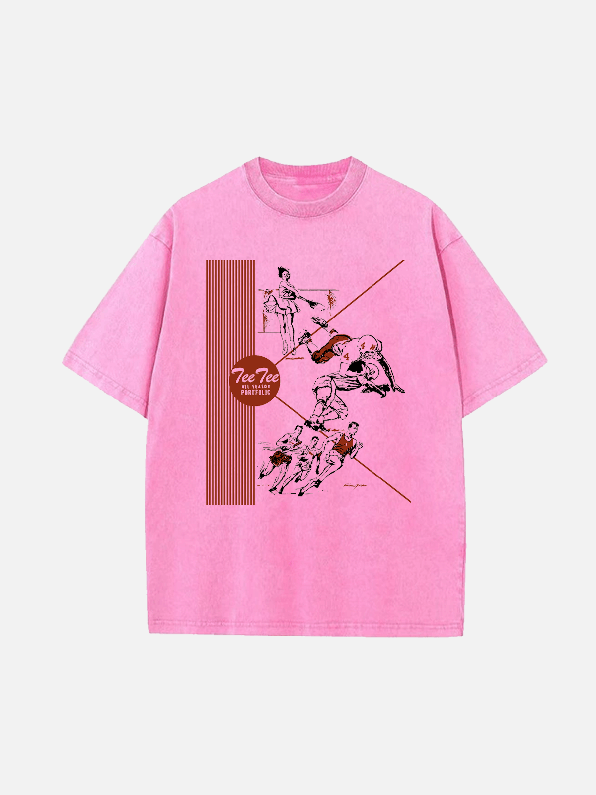 Men's Retro Cotton Round Neck Short Sleeve T-Shirt Washed Classic Peechee Pattern Eleven Oasis