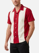 Men's Retro Vertical Panel Camp Collar Short Sleeve Shirt Eleven Oasis