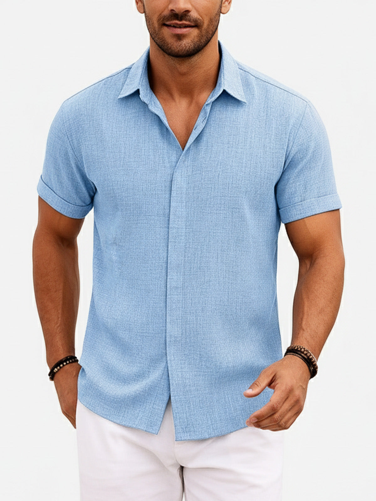 Men's Linen Cotton Blend Short Sleeve Shirt ElevenOasis