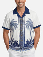Tall Men's Blue Palm Tile Panel Short Sleeve Shirt Eleven Oasis