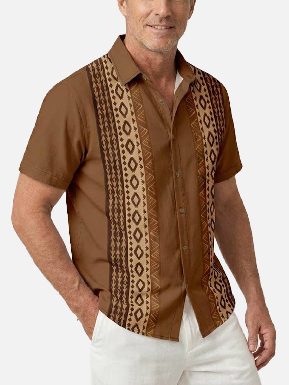 Men's Southwestern Pattern Panel Short Sleeve Shirt Eleven Oasis