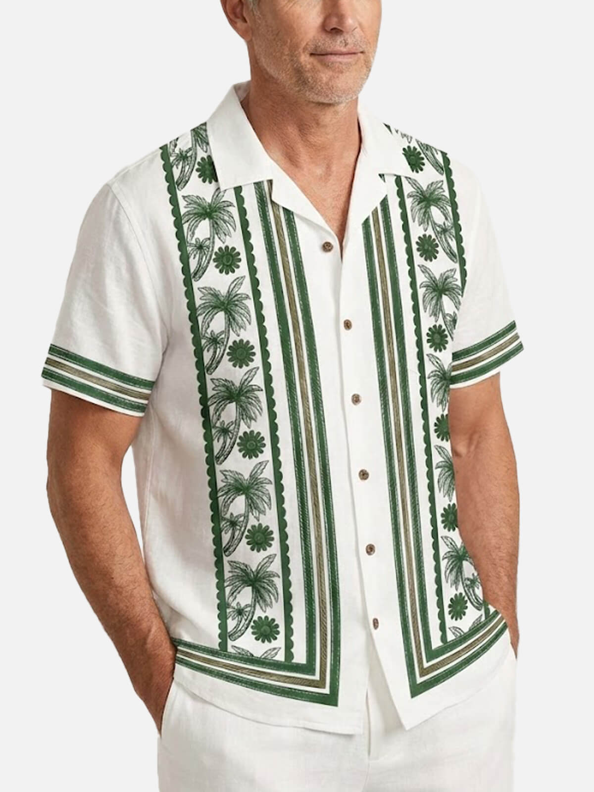 Tall Men's Island Palm Border Short Sleeve Shirt Eleven Oasis