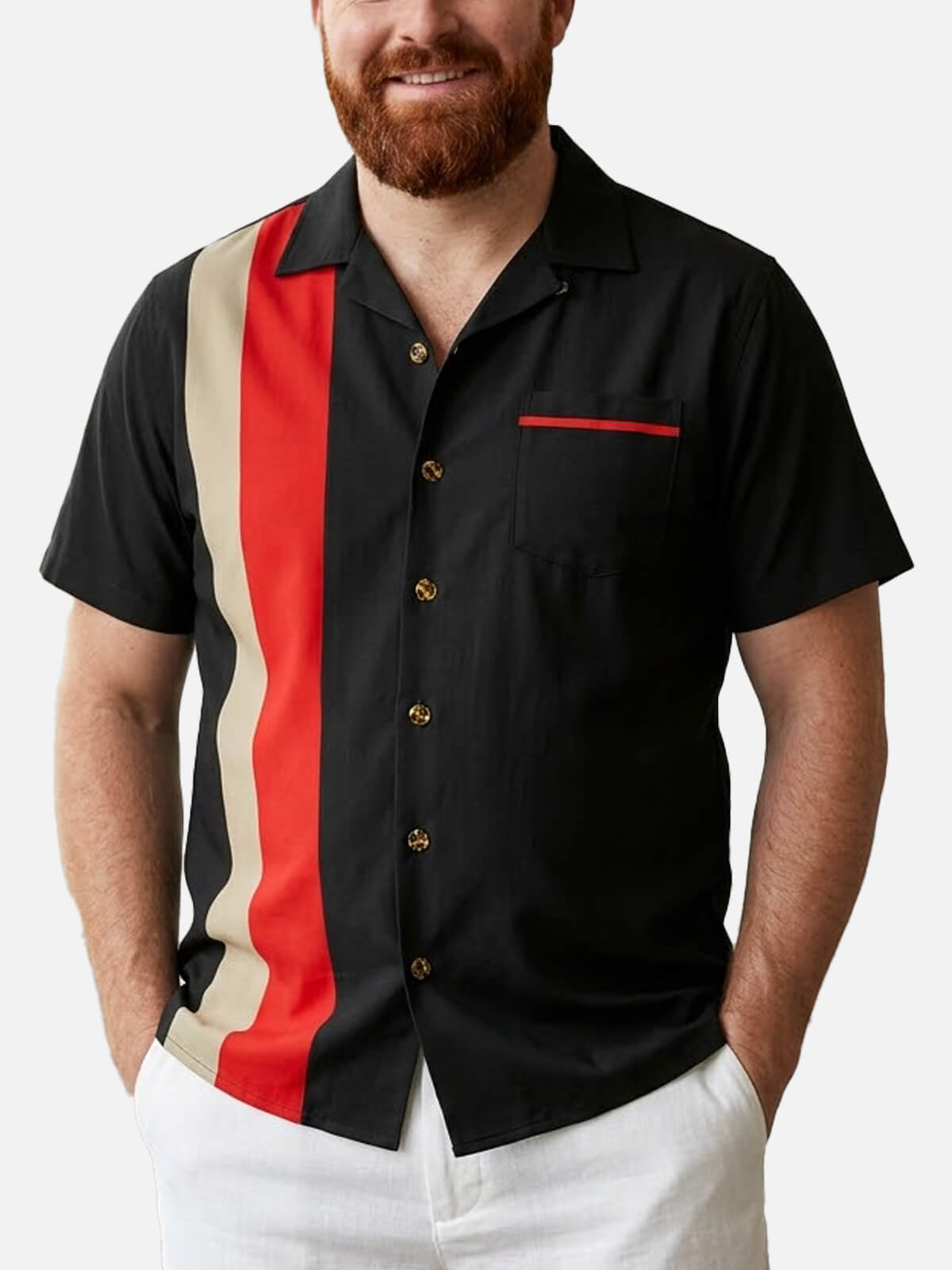 Tall  Men's Retro Accent Stripe Panel Short Sleeve Shirt Eleven Oasis