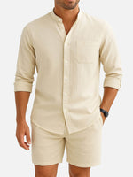 Men's Modern Band Collar Linen Short Set ElevenOasis