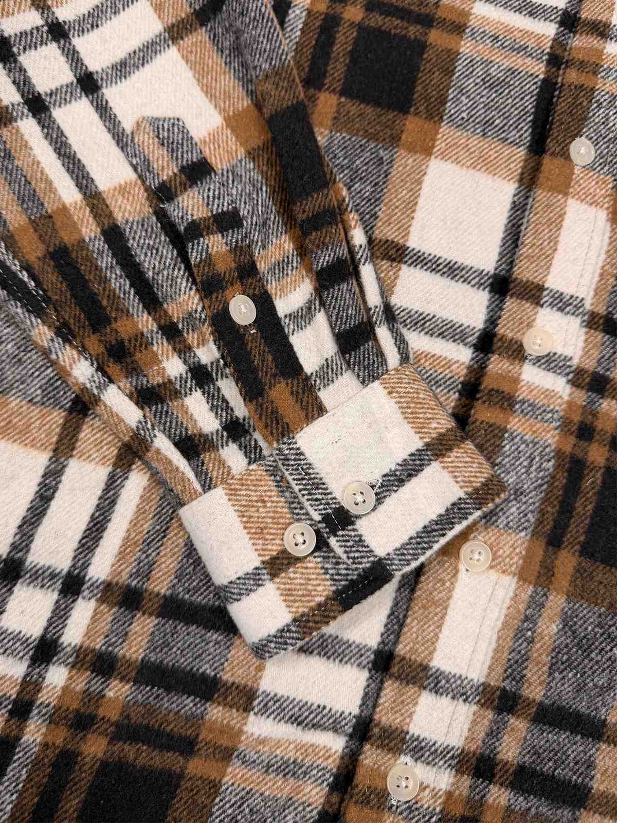 Men's Brushed Cotton Plaid Pocket Long Sleeve Shirt Eleven Oasis