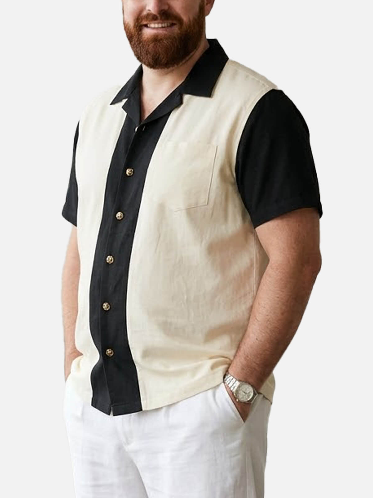 Tall Men's Retro Tonal Panel Short Sleeve Shirt Eleven Oasis