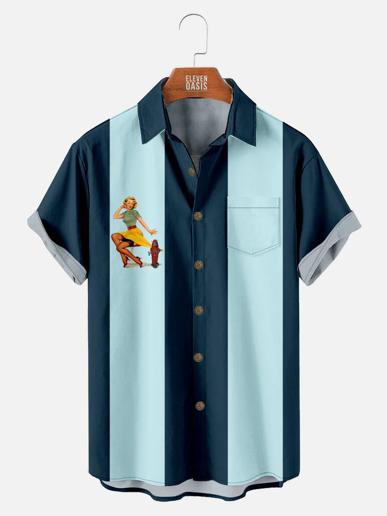 Men's Vintage Beauty Bowling Shirt with Chest Pocket Eleven Oasis