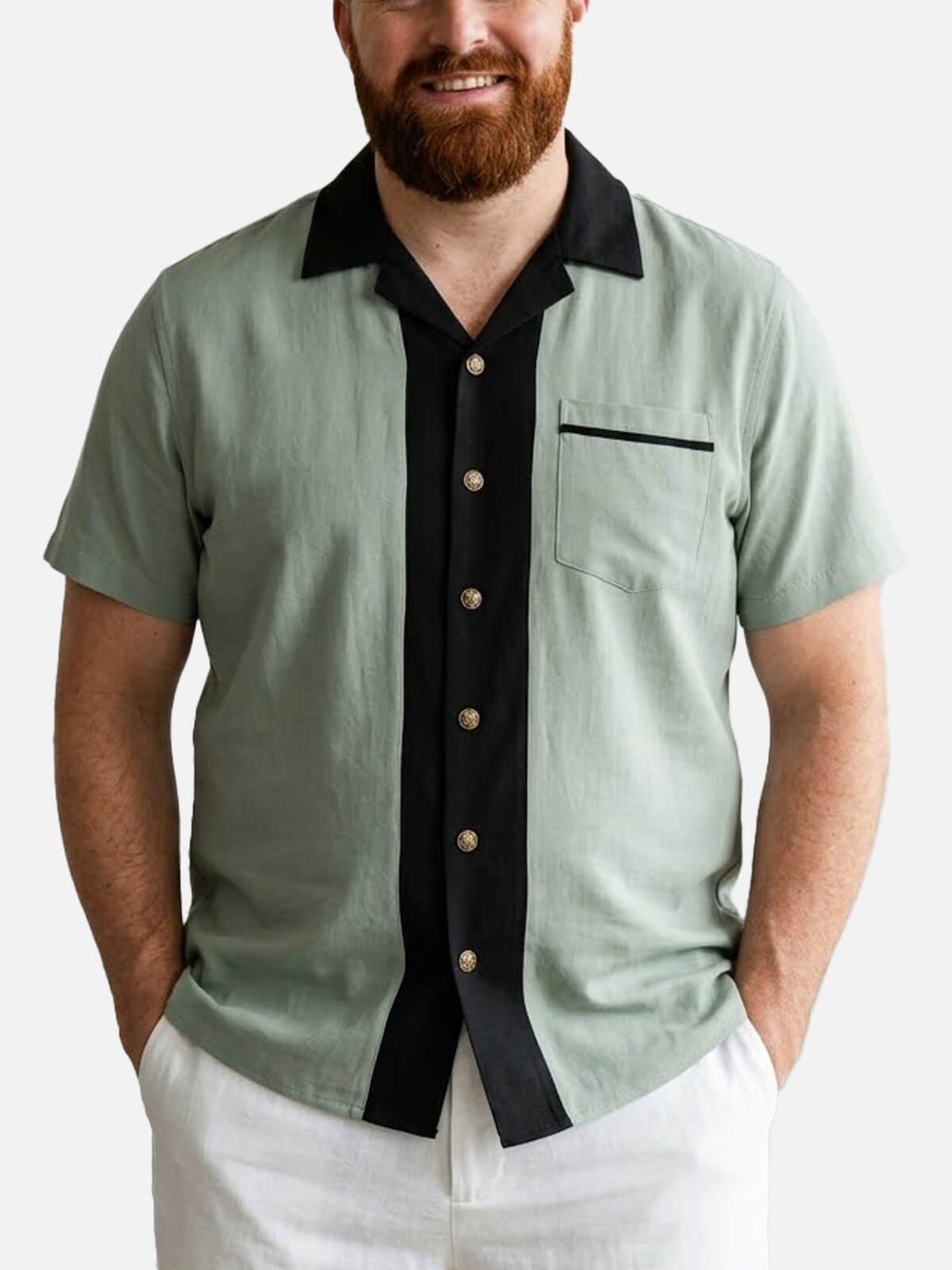 Tall  Men's Retro Contrast Center Panel Short Sleeve Shirt Eleven Oasis