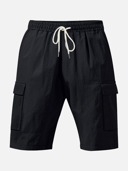 Men’s Solid Color Linen Shorts Waist Drawstring Cargo Shorts Eleven Oasis