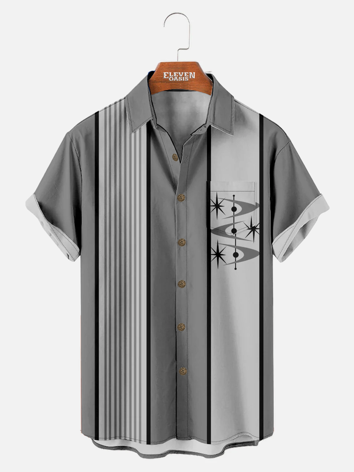 Men's Basic Striped Bowling Short Sleeve Casual Shirt Eleven Oasis