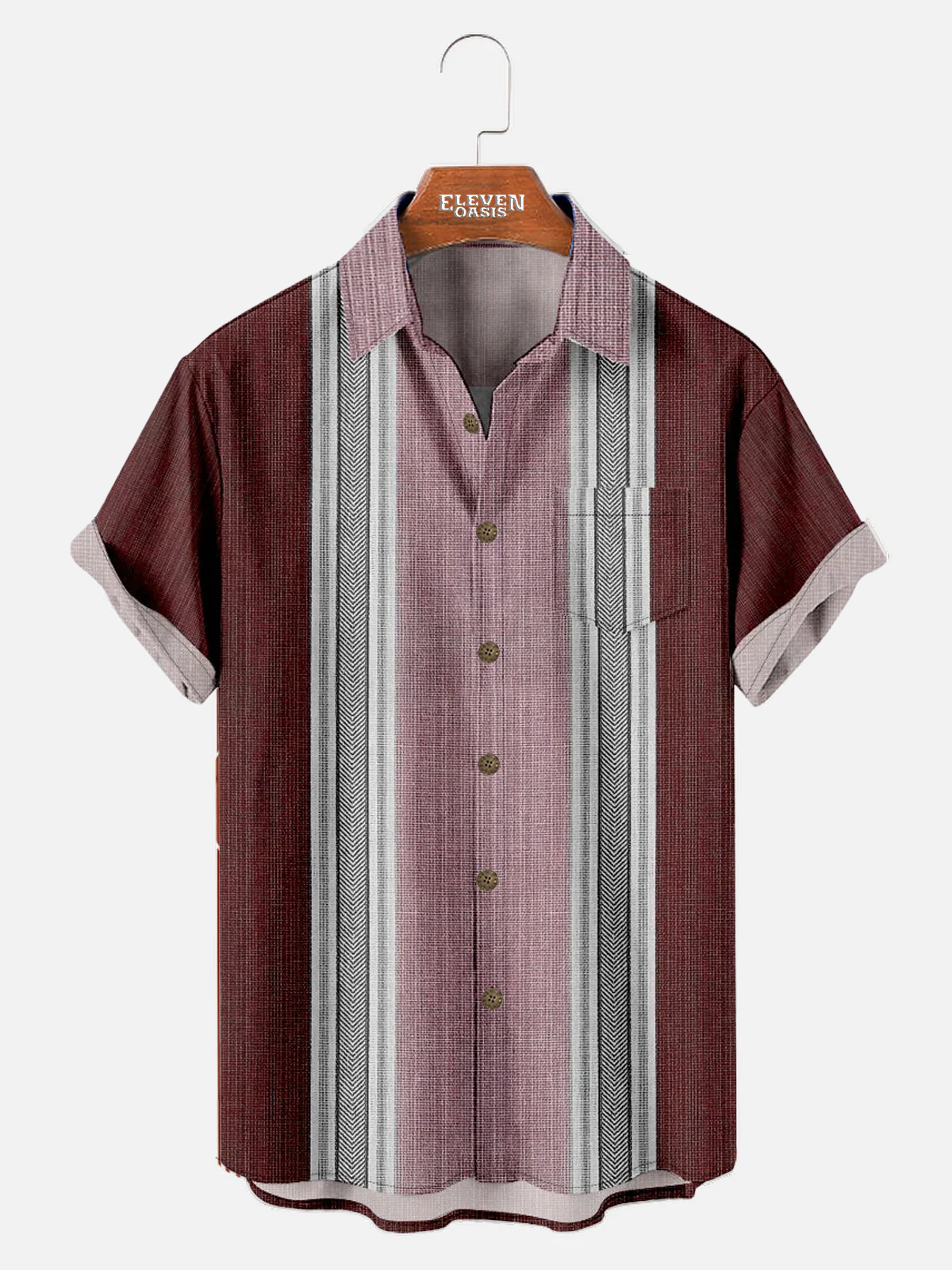Tall Men's Simple Pattern Striped Every Day Short Sleeve Shirt with Chest Pocket ElevenOasis
