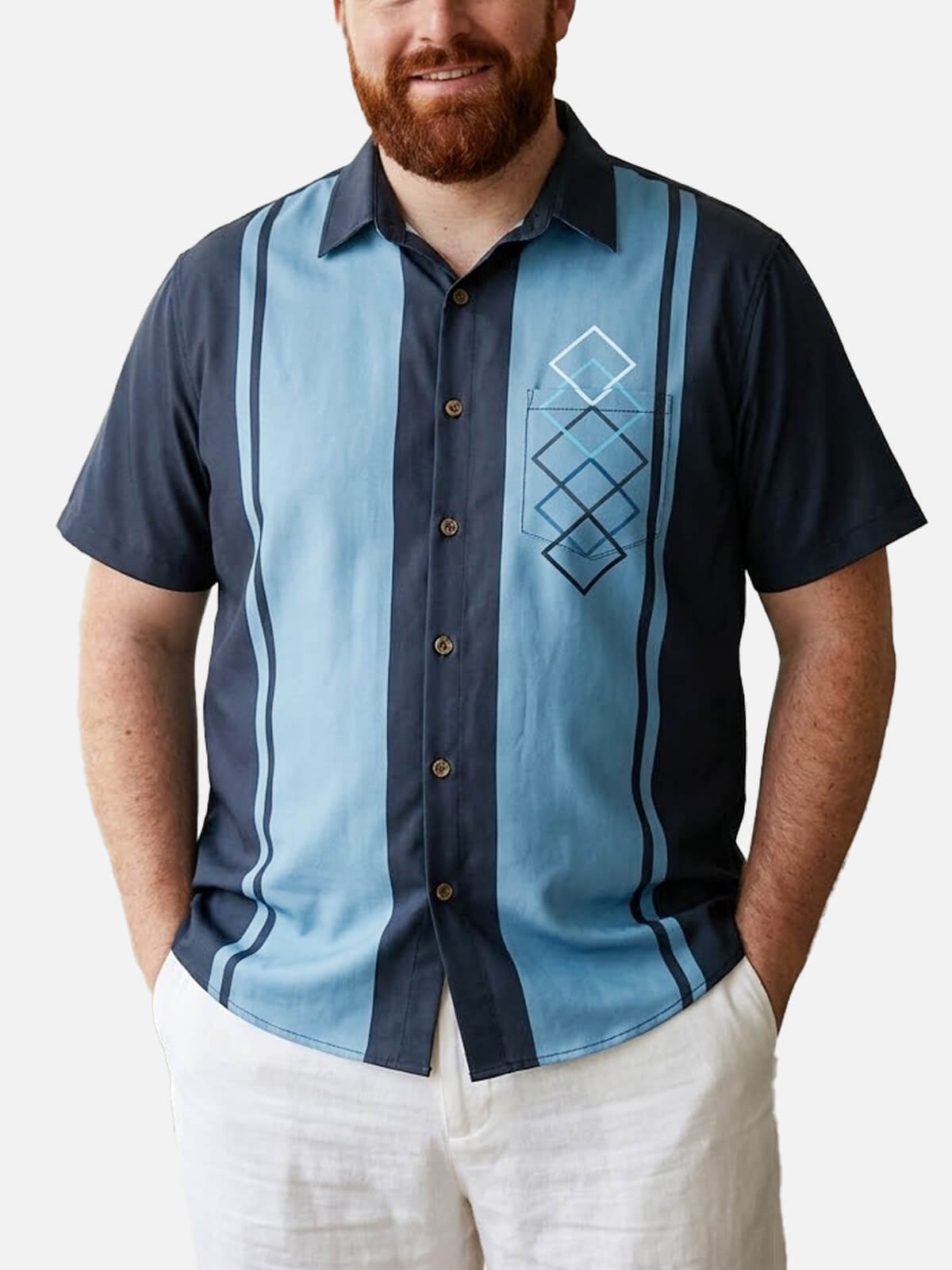 Tall Men's Retro Mid-Century Geo Panel Short Sleeve Shirt Eleven Oasis