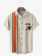 Tall Size Men's Striped with Toucan with a Beer Short Sleeve Casual Shirt Eleven Oasis