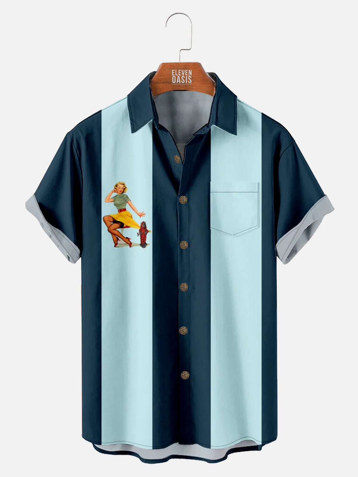 Tall Men's Vintage Beauty Bowling Shirt with Chest Pocket ElevenOasis