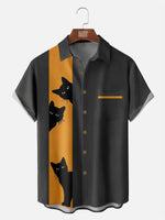 Men's Black Cat Short Sleeve Shirt Eleven Oasis