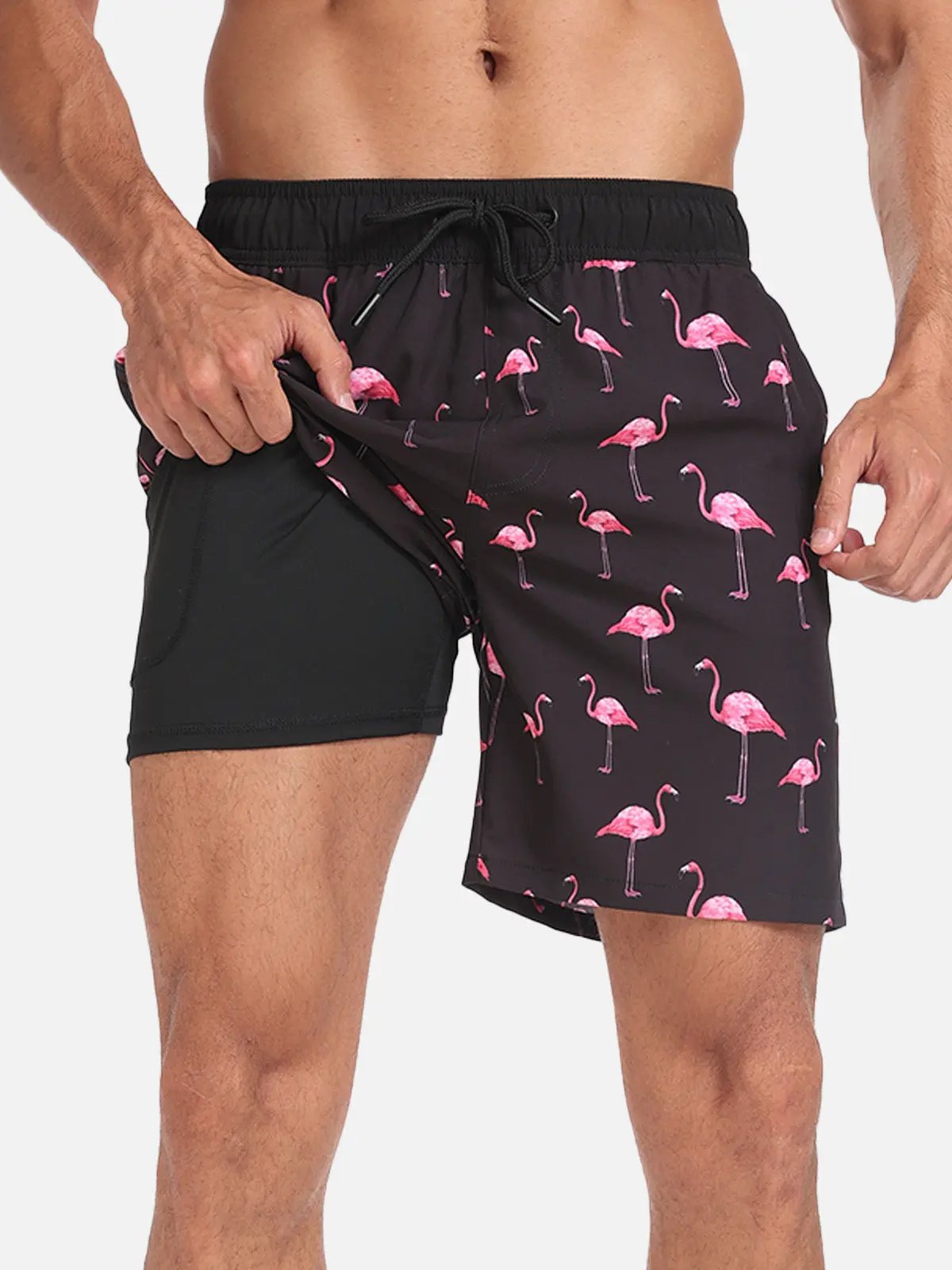 Men's Flamingo Print Swim Trunks ElevenOasis