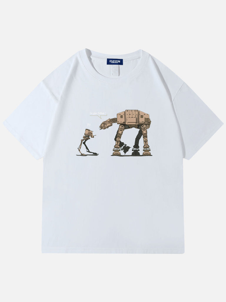 Men's Science Fiction Basic Cotton Round Neck Short Sleeve T - Shirt Star Wars Robot dialogue Eleven Oasis