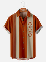 Casual Art Collection Geometric Stripes Color Block Bowling Pattern Lapel Short Sleeve Shirt Print Top ElevenOasis