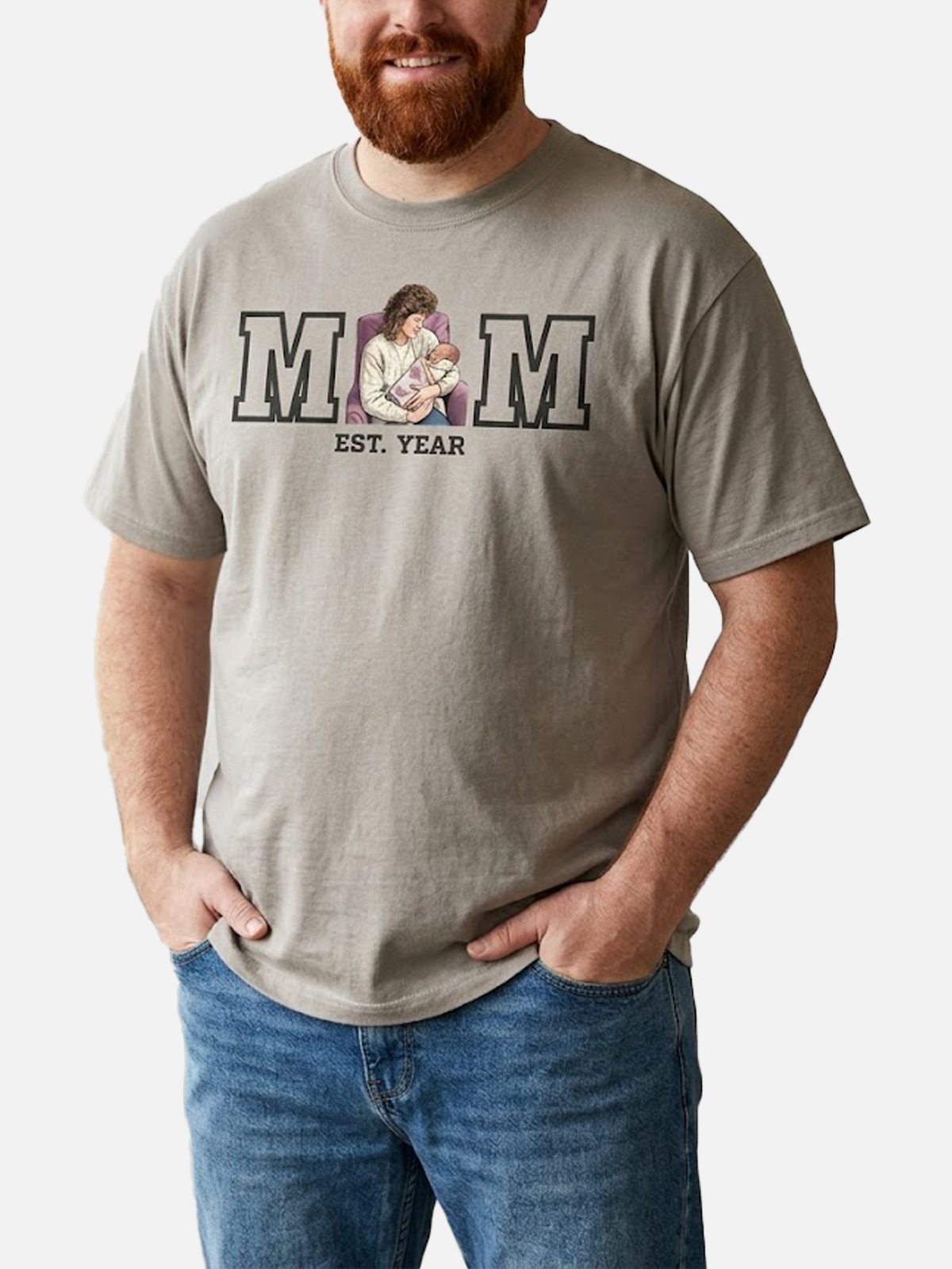 Custom Mom Illustration Cotton Short Sleeve T-Shirt Eleven Oasis