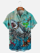 Hawaiian Great White Shark Pattern Men's Short Sleeve TopMens short sleeve shirts Big and tall Mens shirts Short sleeve shirts for men Mens 4xl shirts Casual short sleeve shirts