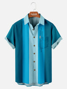 Mens Color-block Striped Casual Breathable Short Sleeve Bowling Shirts ElevenOasis