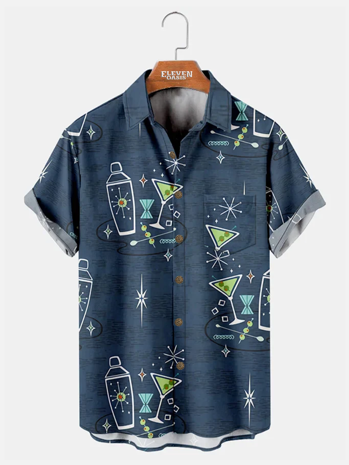 Tall Size Men's Martini Cocktail Short Sleeve Casual Shirt Eleven Oasis