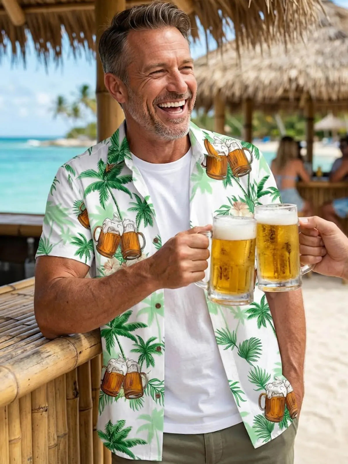 Tall Men's Tropical Beer Break Short Sleeve Shirt Eleven Oasis