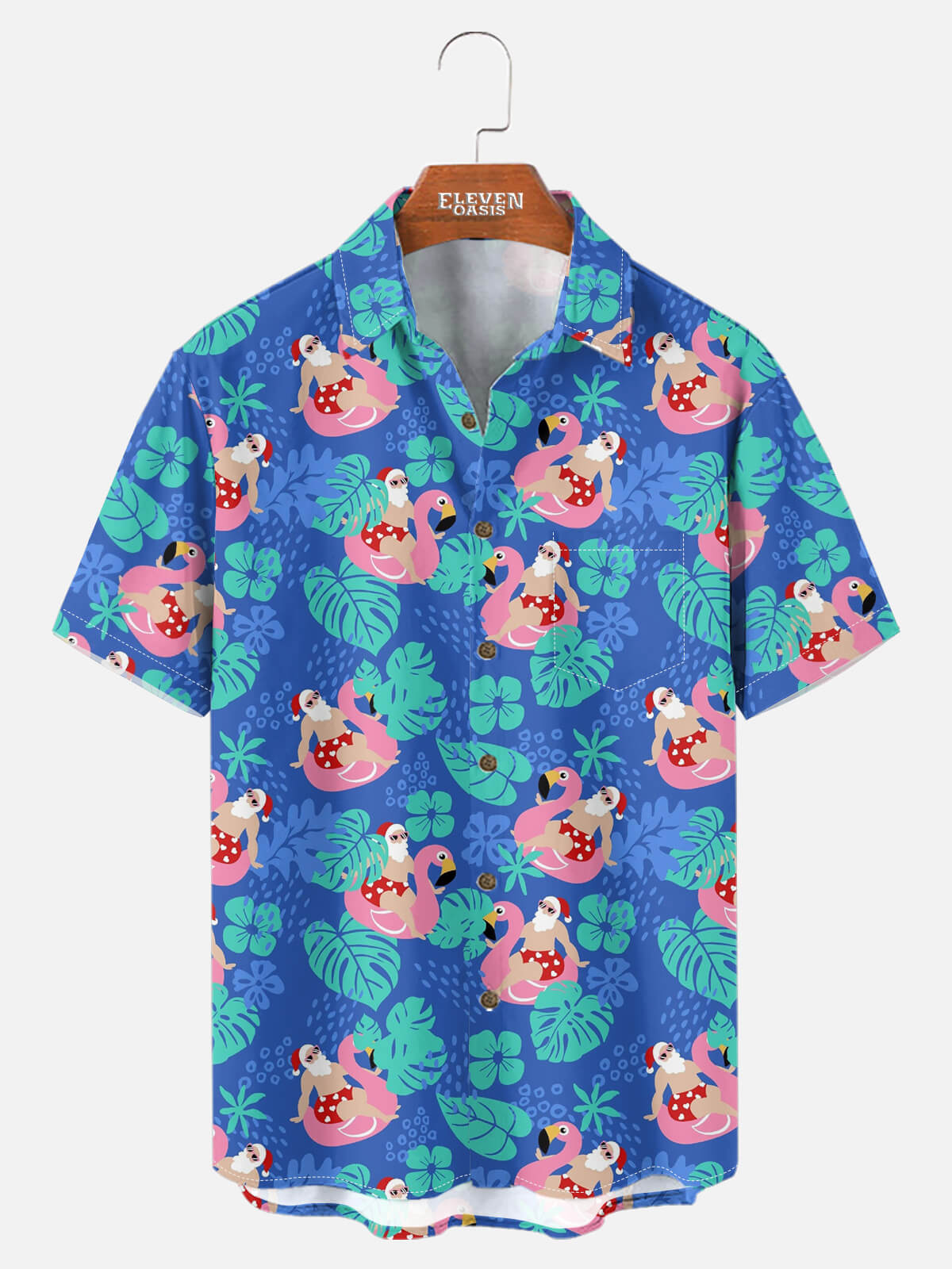 Tall Men's Surfing Santa Tropical Christmas Short Sleeve Shirt Eleven Oasis