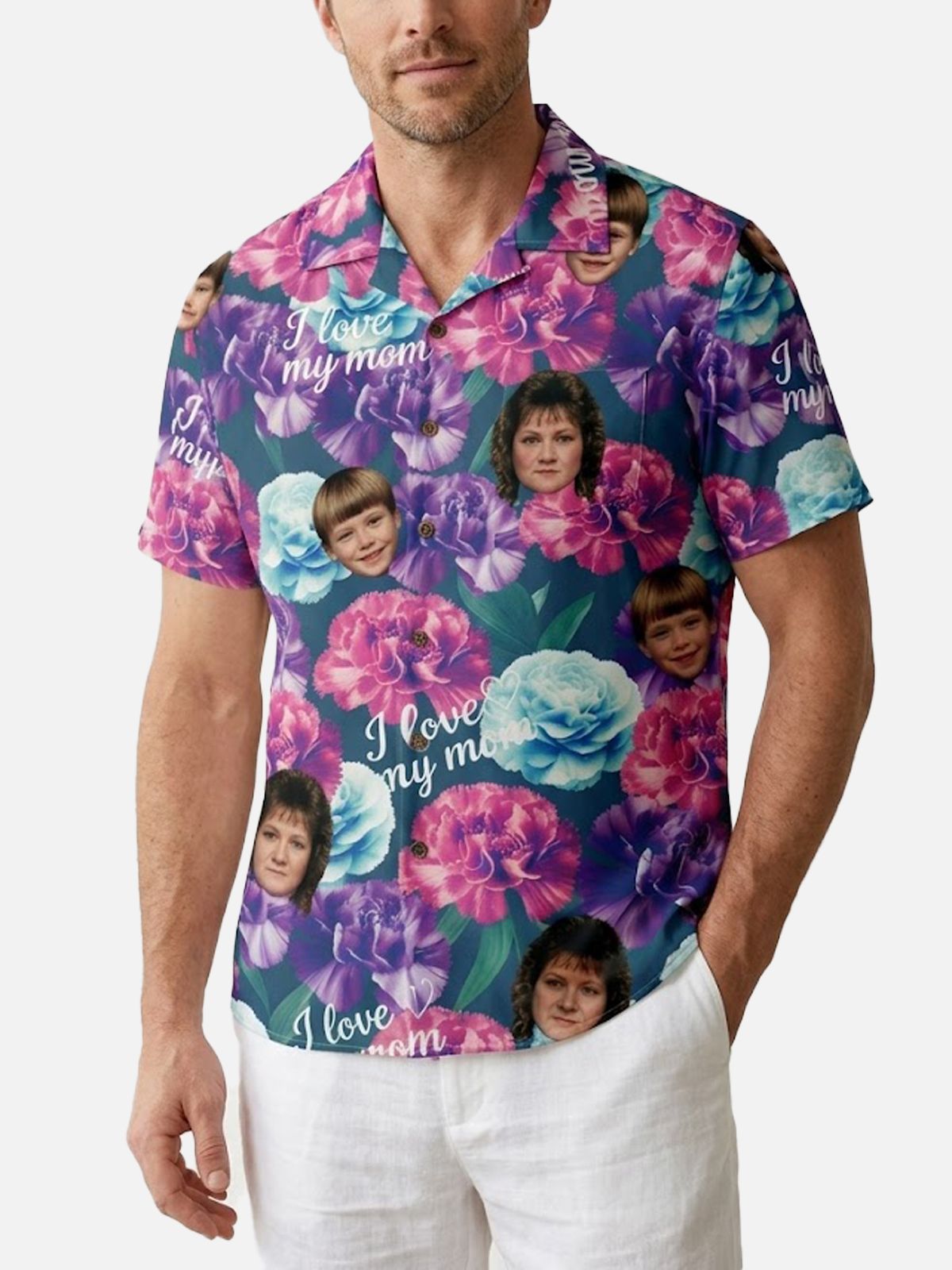 Tall Men's Custom Mom Photo Print Short Sleeve Shirt Eleven Oasis