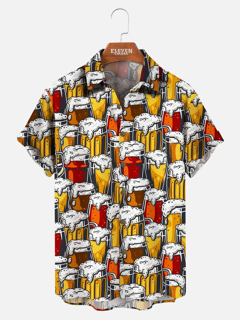 Beer Pattern Men's Hawaiian Short Sleeve Shirt Eleven Oasis