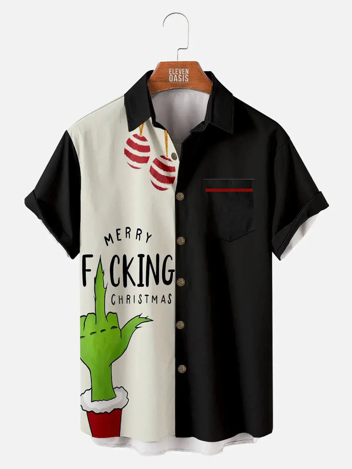 Christmas Green Monster Men's Short Sleeve Shirt ElevenOasis