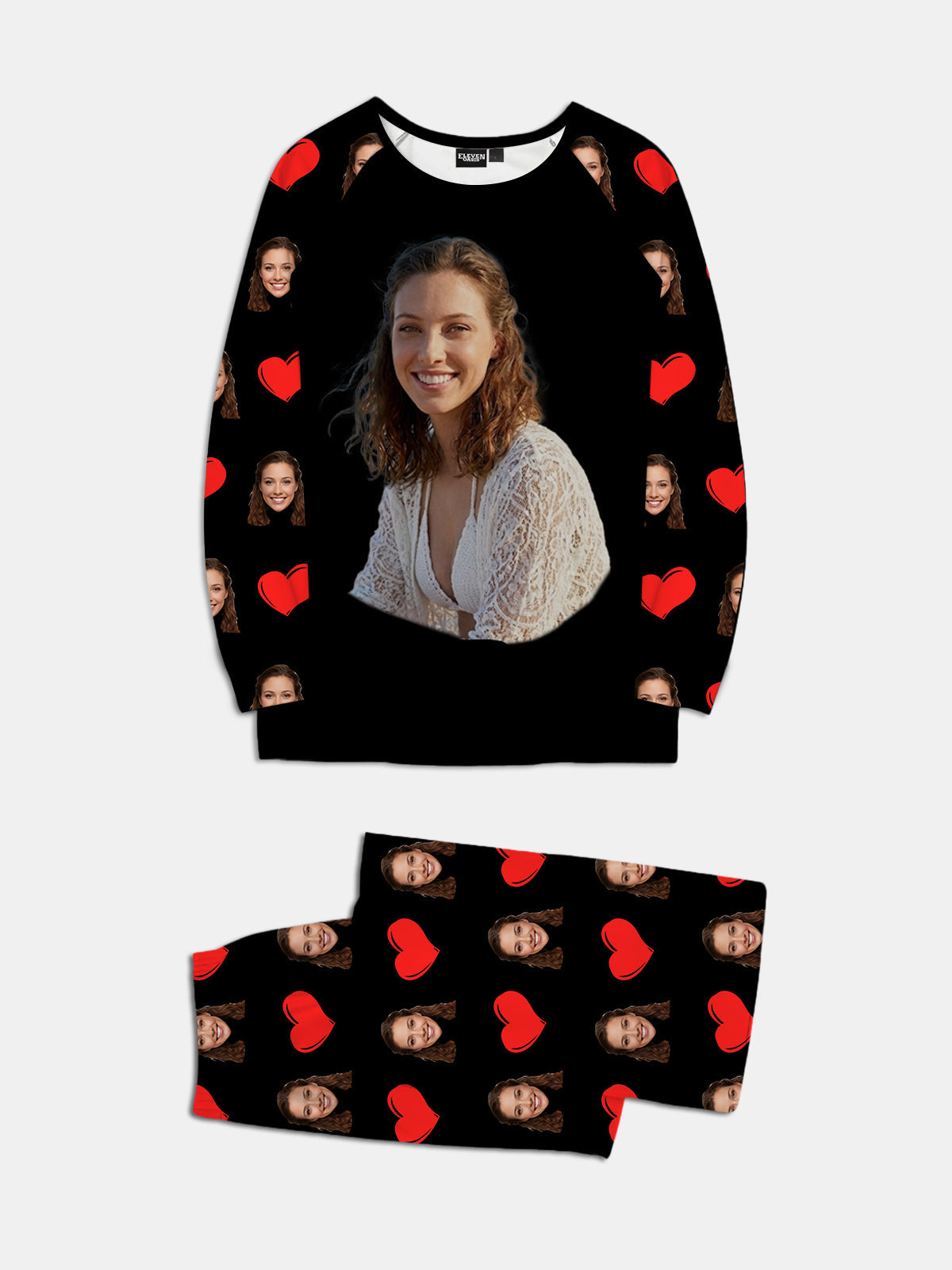 Custom Face & Hearts Print Pajama Set Eleven Oasis
