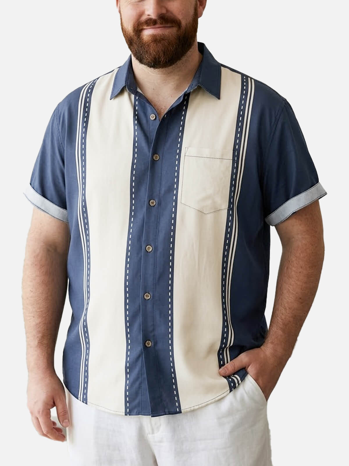 Tall Men's Classic Striped Bowling Style Short Sleeve Shirt ElevenOasis