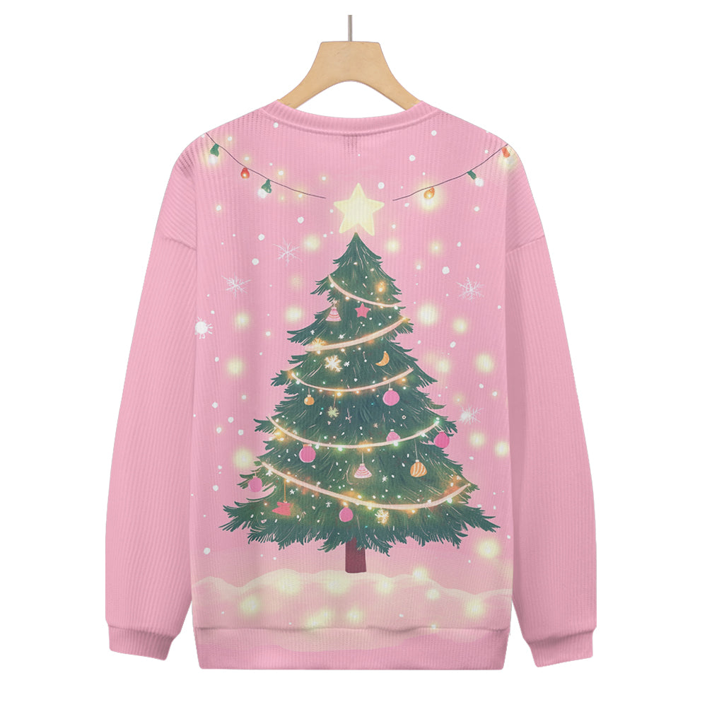 Cozy Christmas Tree with Glow Lights Pink Knitted Sweatshirt, mens short sleeve shirts?¨º?big and tall mens shirts?¨º?short sleeve shirts for men?¨º?mens 4xl shirts?¨º?casual short sleeve shirts