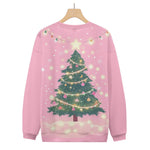 Cozy Christmas Tree with Glow Lights Pink Knitted Sweatshirt, mens short sleeve shirts?¨º?big and tall mens shirts?¨º?short sleeve shirts for men?¨º?mens 4xl shirts?¨º?casual short sleeve shirts