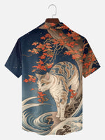 Tall Men's Japanese Cat & Maple Wave Short Sleeve Shirt Eleven Oasis