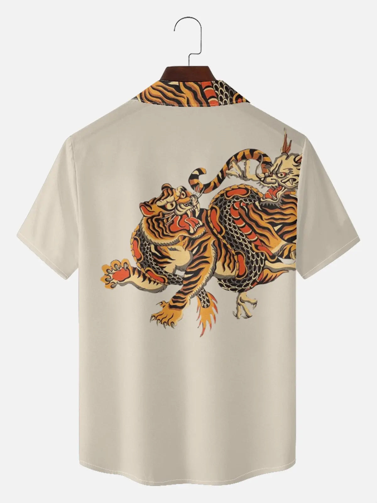 Tall Men's Japanese Tiger & Dragon Clash Short Sleeve Shirt Eleven Oasis