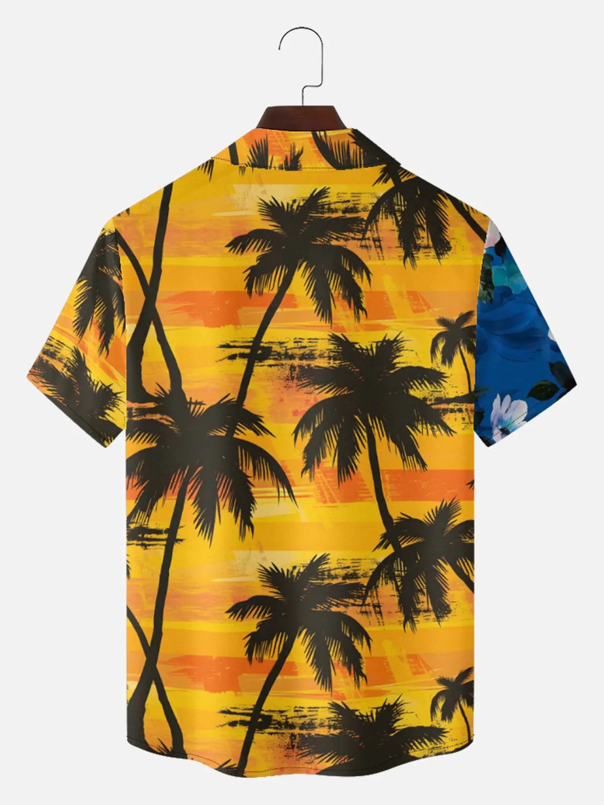 Tall Men's Split Floral Palm Sunset Camp Collar Short Sleeve Shirt Eleven Oasis