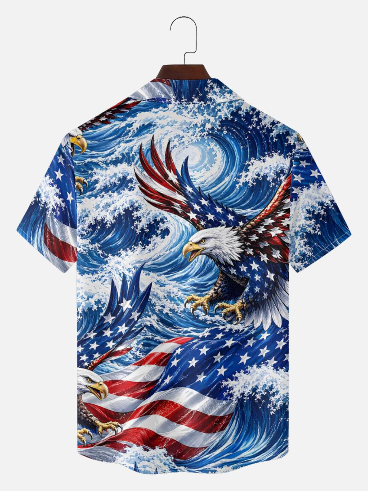 Tall Men's Patriotic Eagle Wave Short Sleeve Shirt Eleven Oasis