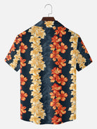 Men's Tropical Floral Stripe Camp Collar Short Sleeve Shirt ElevenOasis