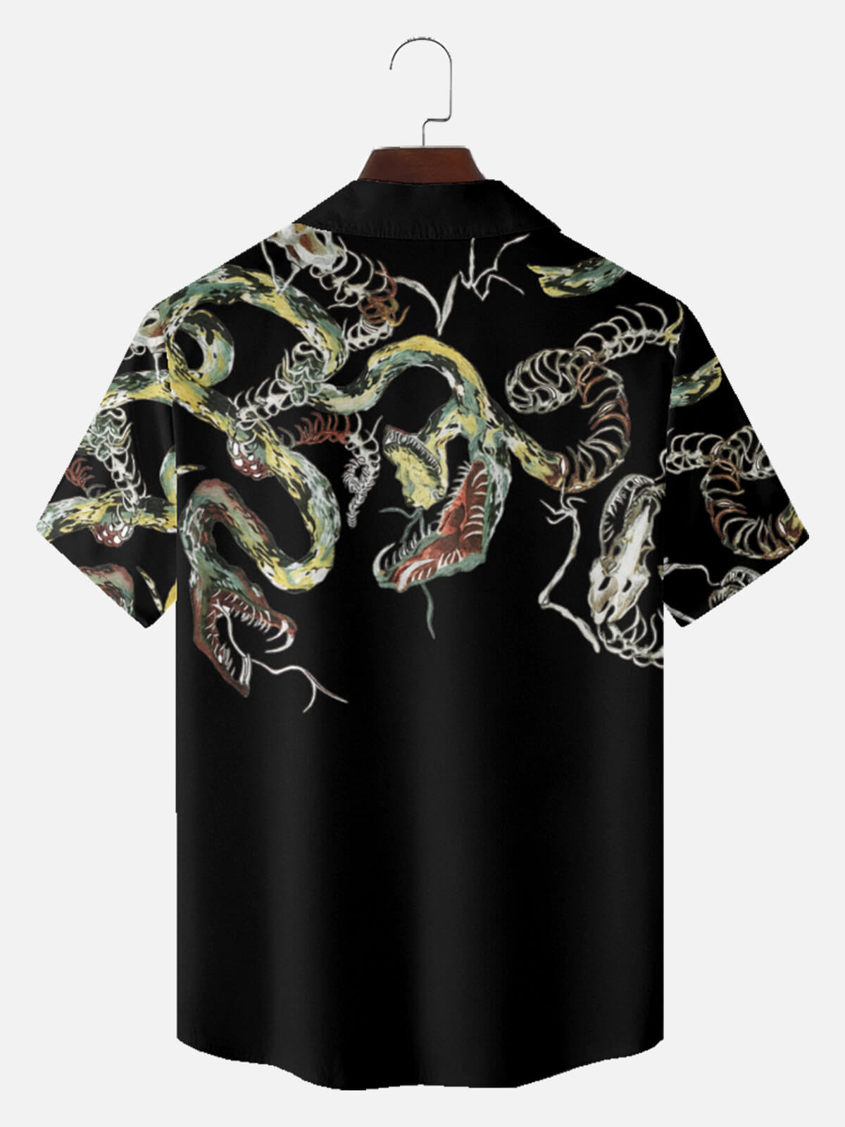 Men's Japanese Snake Skeleton Print Short Sleeve Shirt Eleven Oasis