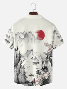 Tall Men's Japanese Ink-Style Godzilla Landscape Short Sleeve Shirt Eleven Oasis