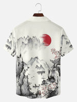 Tall Men's Japanese Ink-Style Godzilla Landscape Short Sleeve Shirt Eleven Oasis