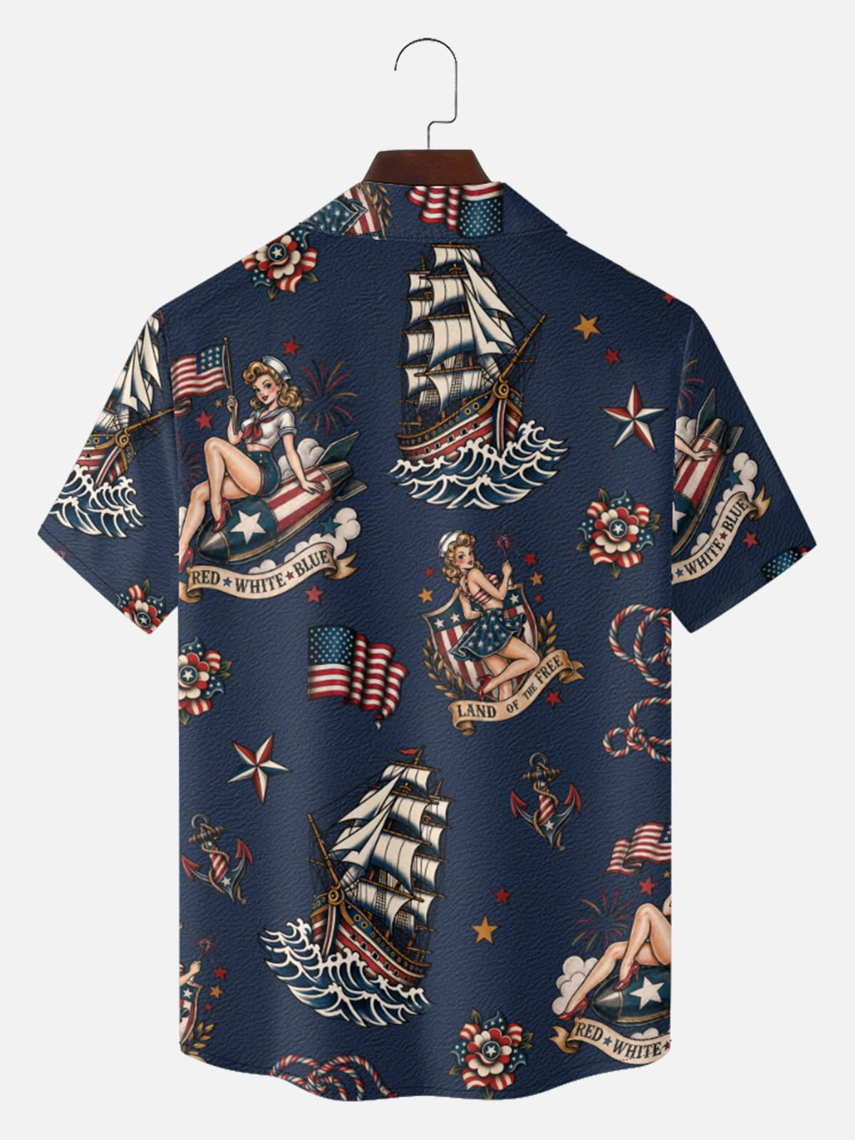 Tall Men's Patriotic Pin-Up Nautical Short Sleeve Shirt Eleven Oasis