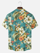 Men's Hibiscus and Bird of Paradise Short Sleeve Shirt ElevenOasis