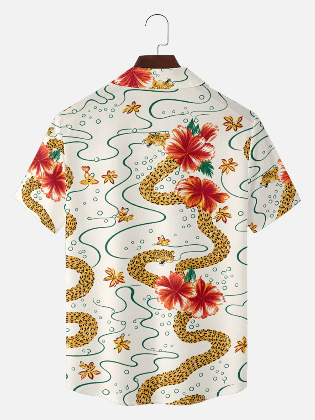 Men's Retro Abstract Leopard Floral Short Sleeve Shirt Eleven Oasis