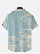 Men's Japanese Tiger & Peony Sky Short Sleeve Shirt Eleven Oasis
