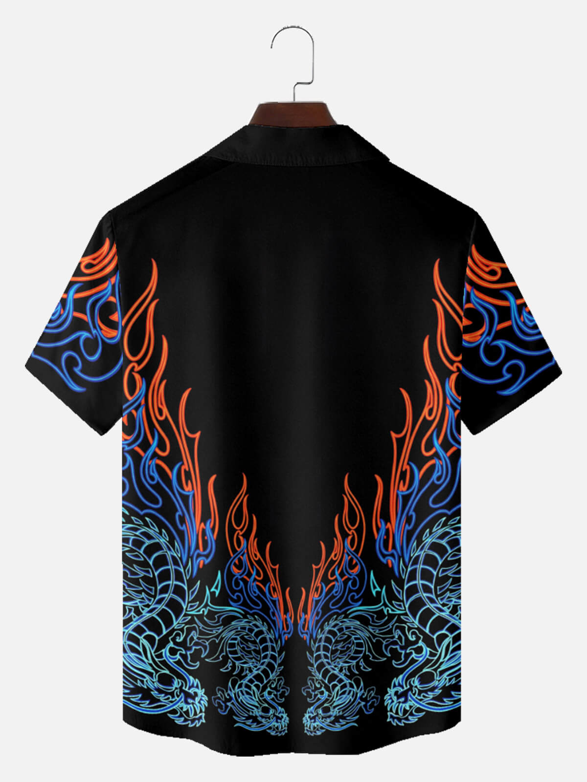 Tall Men's Chinese Dragon Neon Flames Short Sleeve Shirt Eleven Oasis