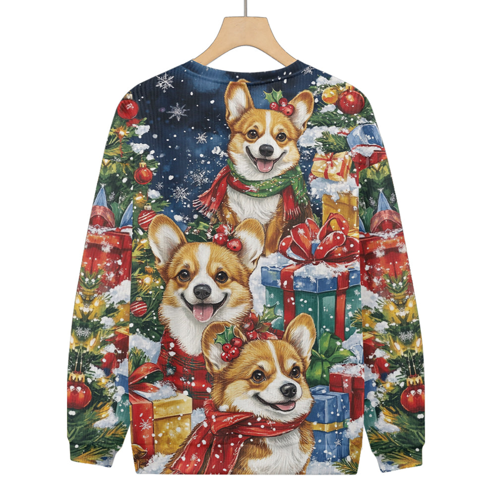 Happiest Christmas Corgis Surrounded by Presents Knitted Sweatshirt, mens short sleeve shirts?¨º?big and tall mens shirts?¨º?short sleeve shirts for men?¨º?mens 4xl shirts?¨º?casual short sleeve shirts